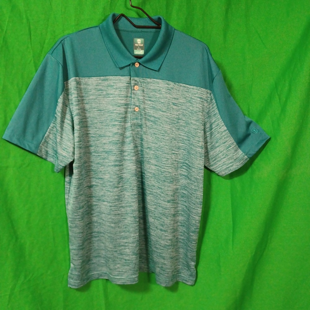 Pro Tour Airplay Mens Golf Polo Shirt Large Teal Space Dye Colorblock BK1727